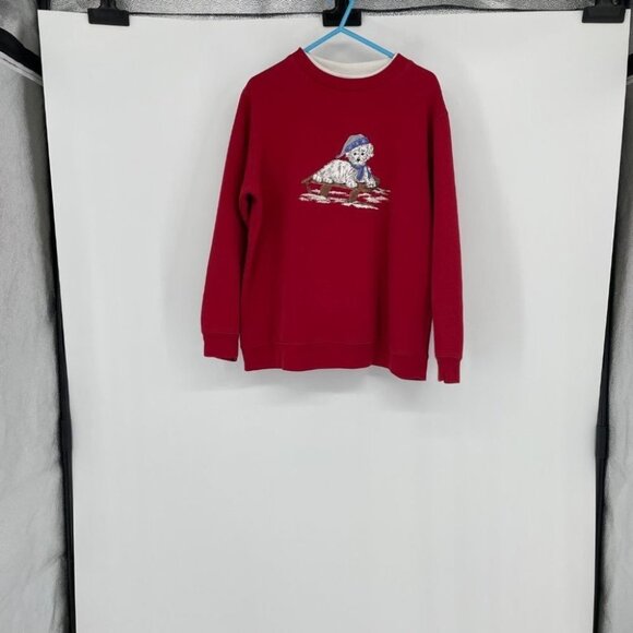 Vintage Penmans Red Crewneck Pullover red snowy Dog embroidered sweatshirt - Picture 4 of 15